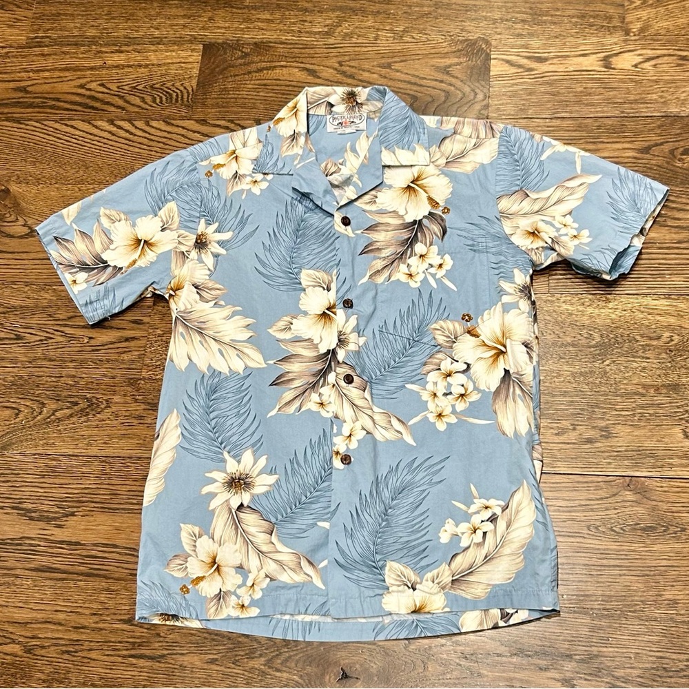 Kids Light Blue Hawaiian Button-Down Shirt with Floral Print